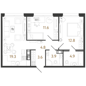 Квартира 60,9 м², 2-комнатная - изображение 1