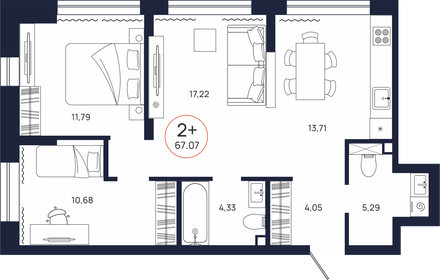 66,7 м², 2-комнатная квартира 6 847 500 ₽ - изображение 22