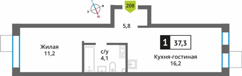 37,7 м², 1-комнатная квартира 7 163 000 ₽ - изображение 13