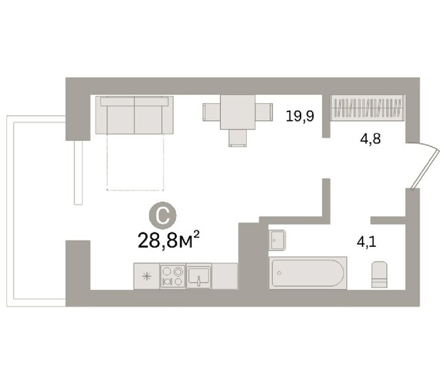 28,8 м², квартира-студия 4 750 000 ₽ - изображение 1