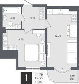 Квартира 42,4 м², 1-комнатная - изображение 1