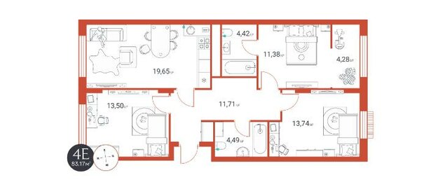 Квартира 83,2 м², 3-комнатная - изображение 1