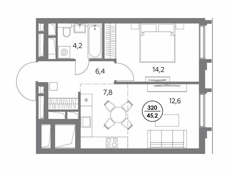 45,2 м², 1-комнатная квартира 22 193 200 ₽ - изображение 1