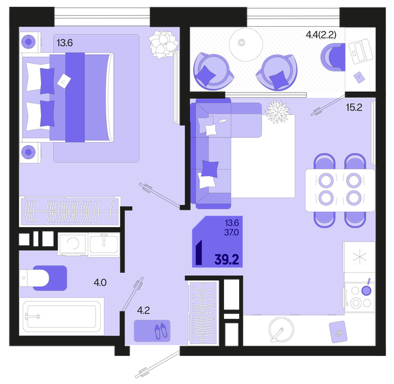 39,2 м², 1-комнатная квартира 6 495 440 ₽ - изображение 1