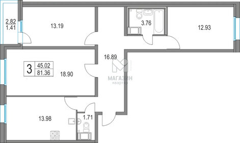 Квартира 81,4 м², 3-комнатная - изображение 1