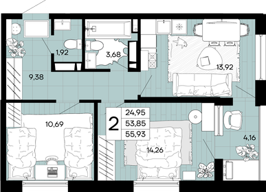 51,1 м², 2-комнатная квартира 6 900 000 ₽ - изображение 68