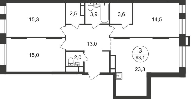 93,1 м², 3-комнатная квартира 22 627 052 ₽ - изображение 1