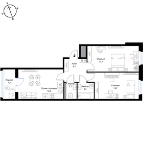 Квартира 60,1 м², 3-комнатная - изображение 1