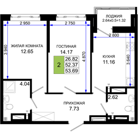 Квартира 53,7 м², 2-комнатная - изображение 1