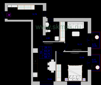 64 м², 2-комнатная квартира 17 350 000 ₽ - изображение 57