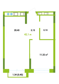 Квартира 42,1 м², 1-комнатная - изображение 1