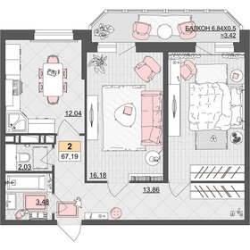 Квартира 67,2 м², 2-комнатная - изображение 1