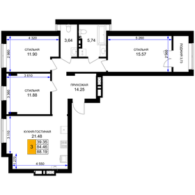 Квартира 88,2 м², 3-комнатная - изображение 1