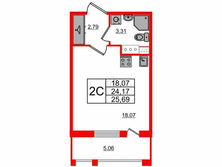 24,2 м², квартира-студия 6 300 176 ₽ - изображение 26