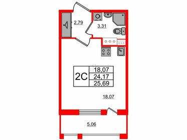 Квартира 24,2 м², студия - изображение 1