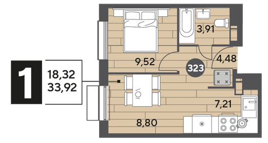 33,9 м², 1-комнатная квартира 5 891 904 ₽ - изображение 16