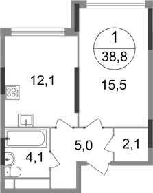 Квартира 38,8 м², 1-комнатная - изображение 1