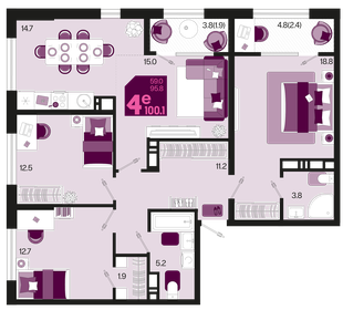 100,1 м², 4-комнатная квартира 12 672 660 ₽ - изображение 13