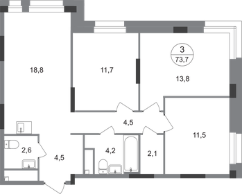 Квартира 73,7 м², 3-комнатная - изображение 1