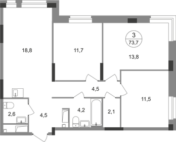 Квартира 73,7 м², 3-комнатная - изображение 1