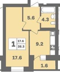 Квартира 38 м², 1-комнатная - изображение 1