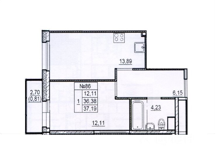 37,2 м², 1-комнатная квартира 7 800 000 ₽ - изображение 1