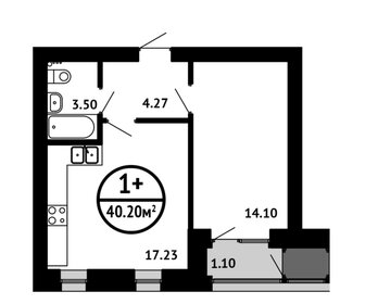 Квартира 40 м², 1-комнатная - изображение 1