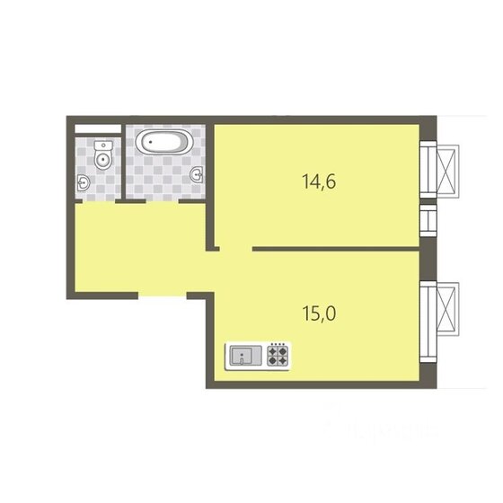 41,2 м², 1-комнатная квартира 6 100 000 ₽ - изображение 1