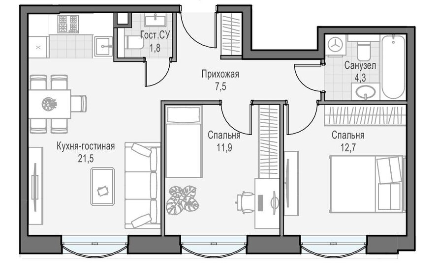 59,7 м², 3-комнатная квартира 23 400 000 ₽ - изображение 1