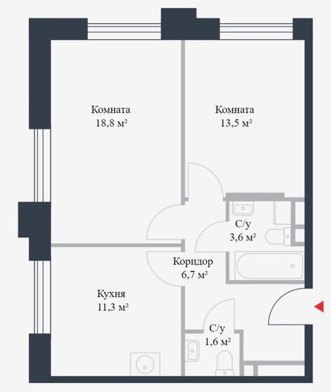 55,5 м², 2-комнатная квартира 17 000 000 ₽ - изображение 46