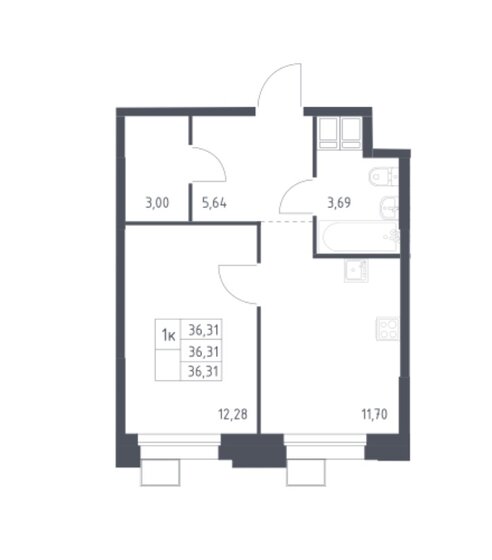 36,3 м², 1-комнатные апартаменты 7 000 000 ₽ - изображение 1