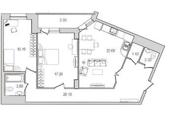 Квартира 85 м², 2-комнатная - изображение 1