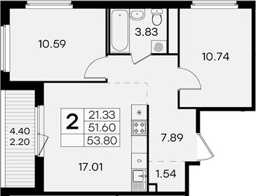 Квартира 53,8 м², 2-комнатная - изображение 1