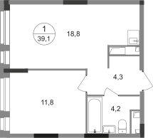 Квартира 39,1 м², 1-комнатная - изображение 1