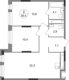 Квартира 60,4 м², 2-комнатная - изображение 1