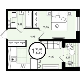 Квартира 37,5 м², 1-комнатная - изображение 1