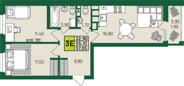 62,6 м², 3-комнатная квартира 2 995 000 ₽ - изображение 63