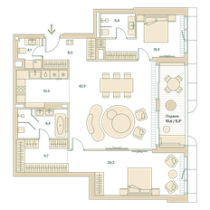 Квартира 133,9 м², 3-комнатная - изображение 2