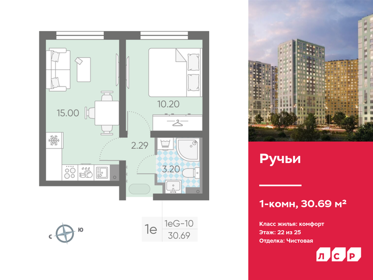 30,7 м², 1-комнатная квартира 6 880 698 ₽ - изображение 1