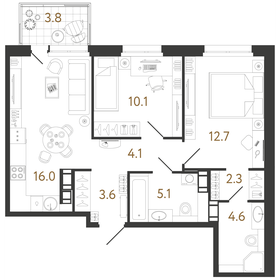 Квартира 58,5 м², 2-комнатная - изображение 1