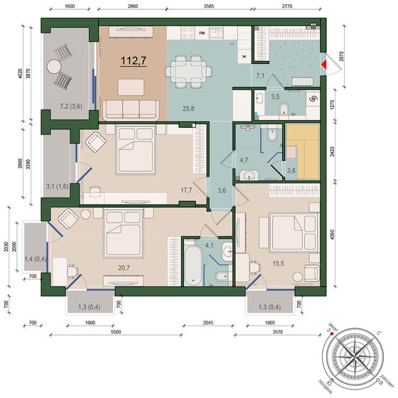 112,7 м², 3-комнатная квартира 18 032 000 ₽ - изображение 26