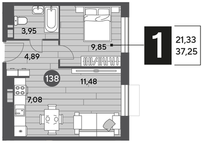 37,3 м², 1-комнатная квартира 5 565 150 ₽ - изображение 15