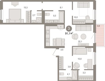 Квартира 91,4 м², 3-комнатная - изображение 1