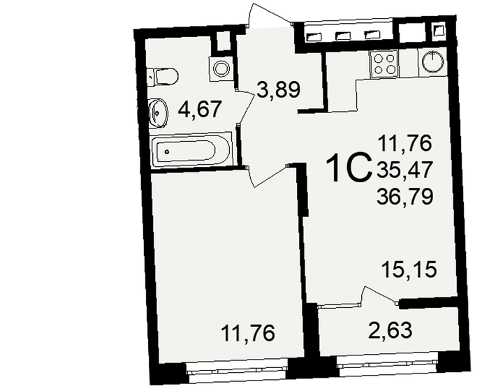 36,8 м², 1-комнатная квартира 4 010 110 ₽ - изображение 1