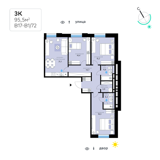 95,5 м², 3-комнатная квартира 40 482 448 ₽ - изображение 1
