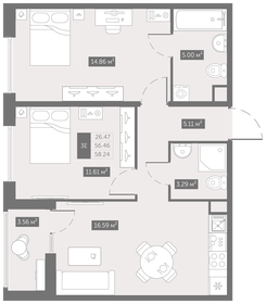 Квартира 58,2 м², 2-комнатная - изображение 1