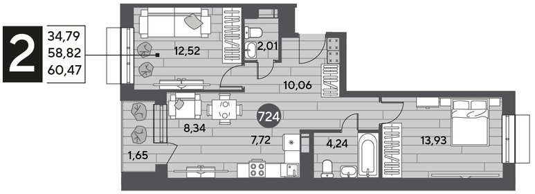 58,4 м², 2-комнатная квартира 9 200 000 ₽ - изображение 109