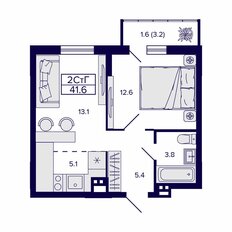 Квартира 41,6 м², 2-комнатная - изображение 2