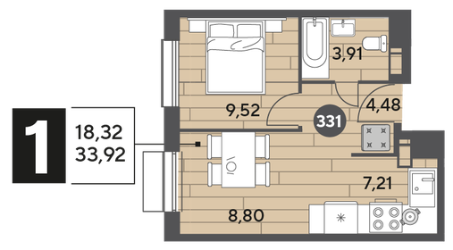 33,9 м², 1-комнатная квартира 5 891 904 ₽ - изображение 21