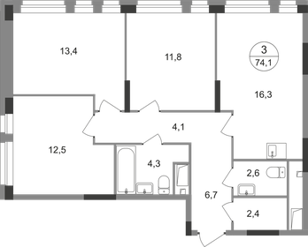 Квартира 74,1 м², 3-комнатная - изображение 1